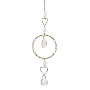 Suncatcher harten met rozenkwarts en kristal