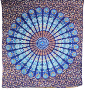 Grand Foulard 501 mandala blauw, turquoise en oranje