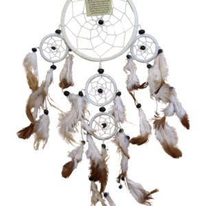 Dromenvanger crème 11 cm – alleen veren, 5 ringen